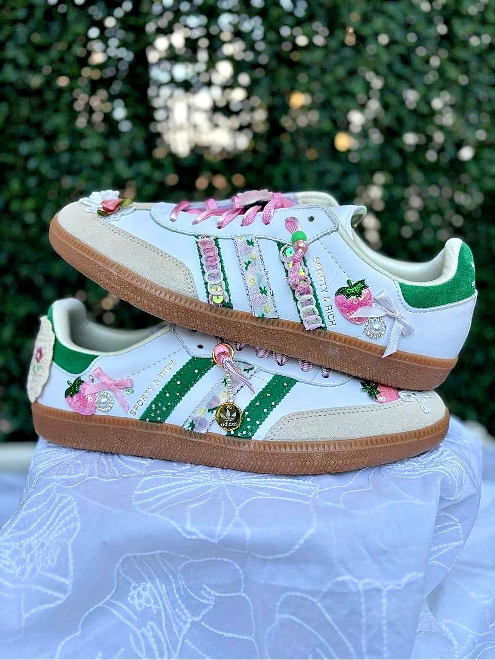 NWOB Sporty & Rich x Adidas Samba OG Sneakers White & Green Sneakers Size 10 - Picture 2 of 4